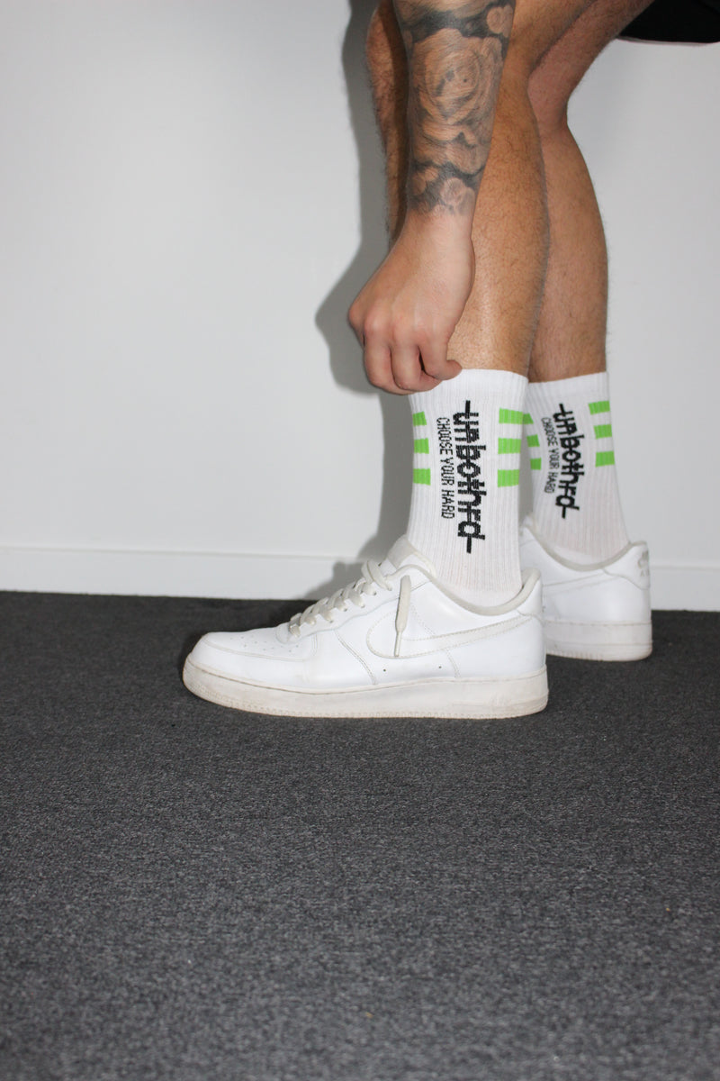 Athletic Crew Sock White - Green Stripe