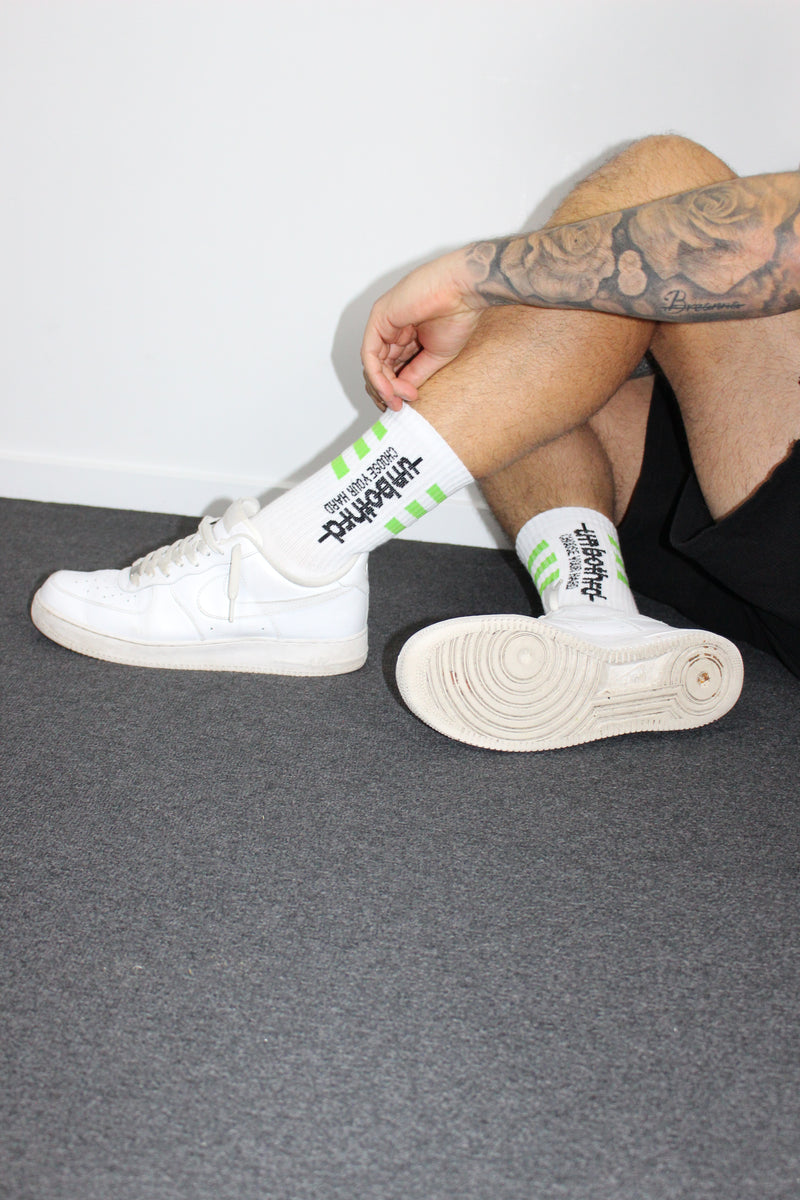 Athletic Crew Sock White - Green Stripe