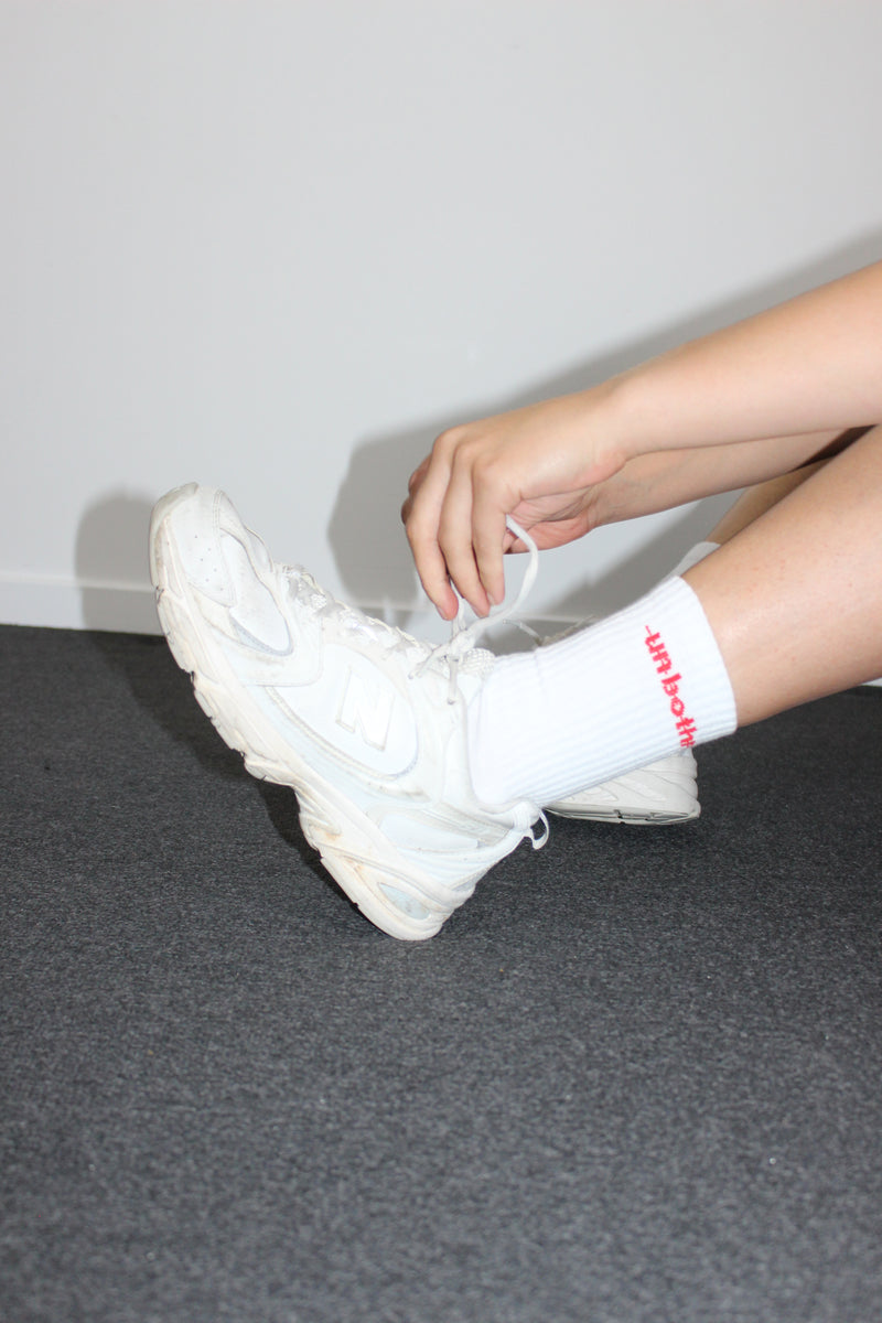 Athletic Crew Sock White - Red Logo