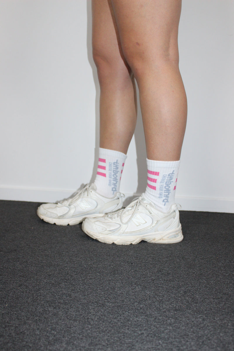 Athletic Crew Sock White - Pink Stripe