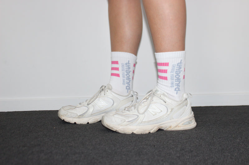 Athletic Crew Sock White - Pink Stripe
